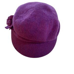 Vintage August T Womens Knit Hat  Floral Wool Purple